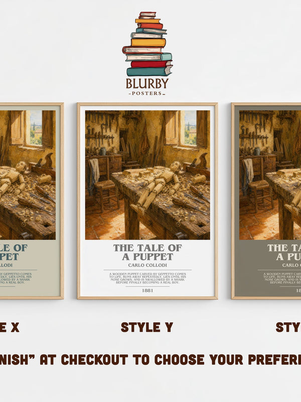 The Tale Of A Puppet bookish print in frame leaning in hallway – childrens wall art