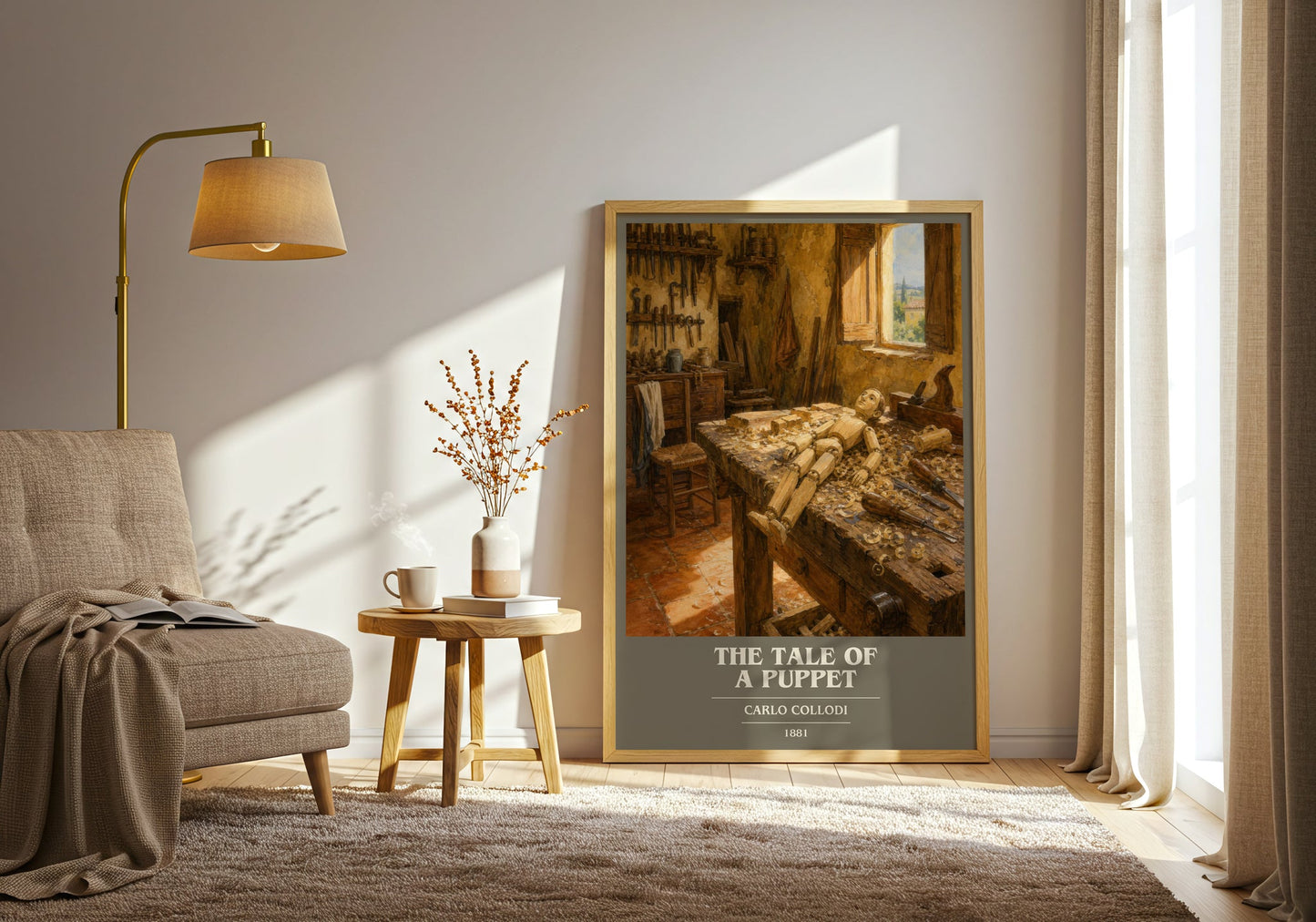 The Tale Of A Puppet book cover print on bookshelf – Carlo Collodi fan gift