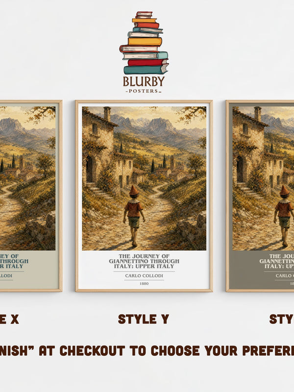 The Journey Of Giannettino Through Italy: Upper Italy book cover print in frame leaning in hallway – childrens wall art