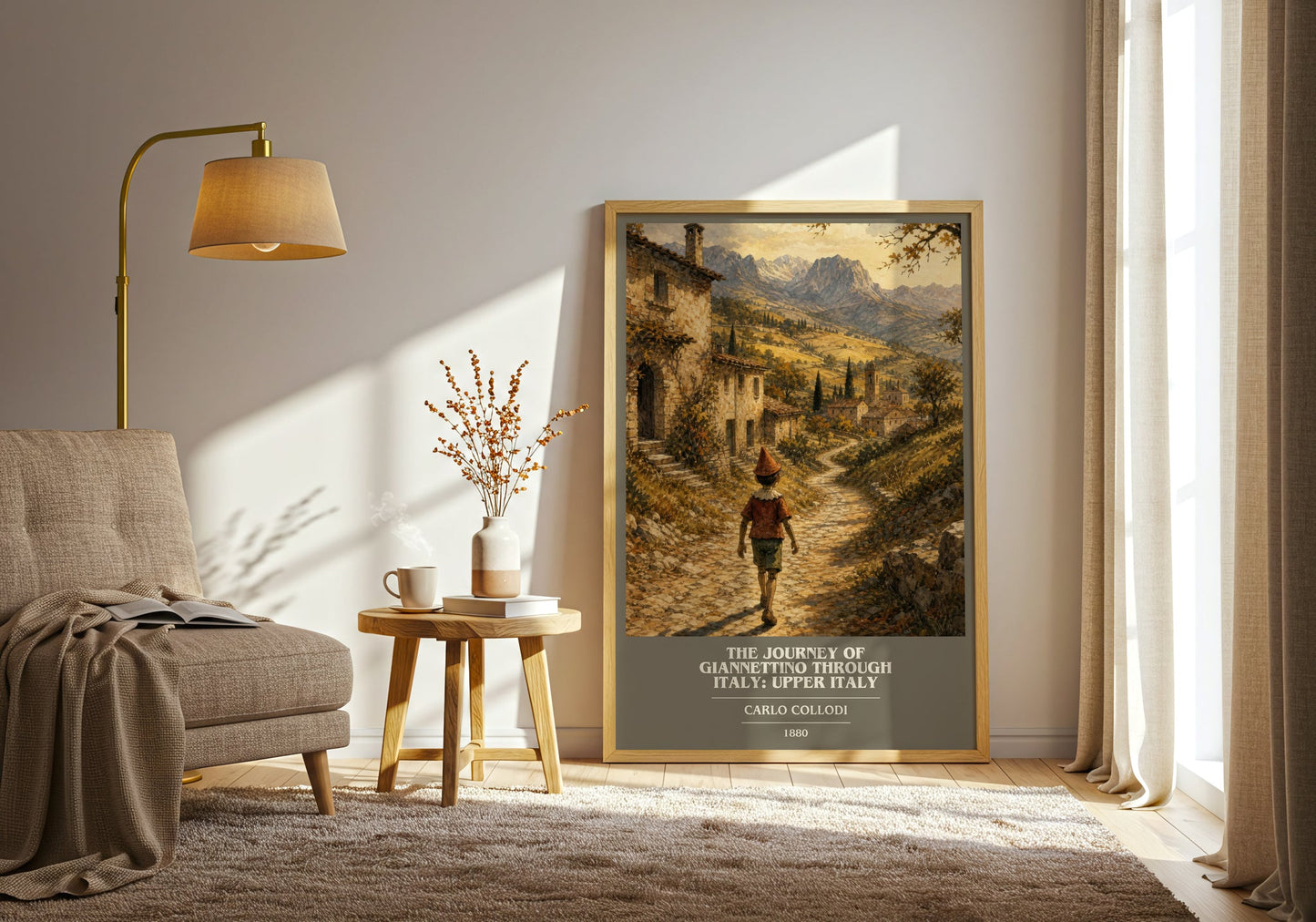 The Journey Of Giannettino Through Italy: Upper Italy book cover print on bookshelf – Carlo Collodi fan gift