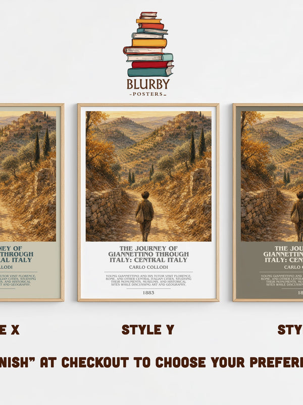 The Journey Of Giannettino Through Italy: Central Italy bookish print in frame leaning in hallway – childrens wall art