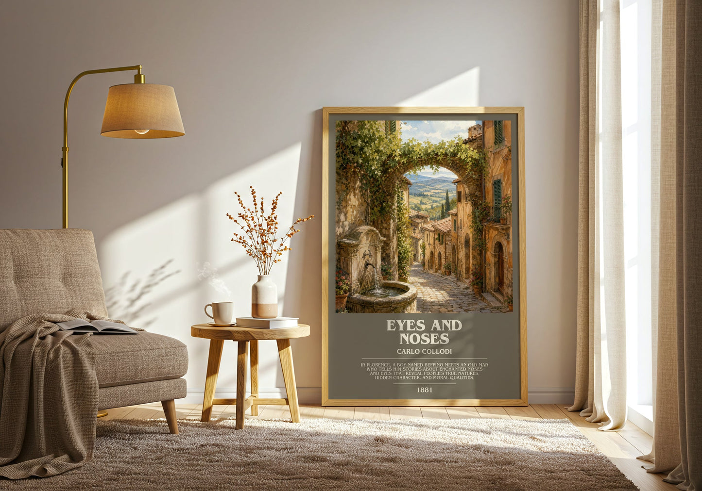 Eyes And Noses bookish print on bookshelf – Carlo Collodi fan gift