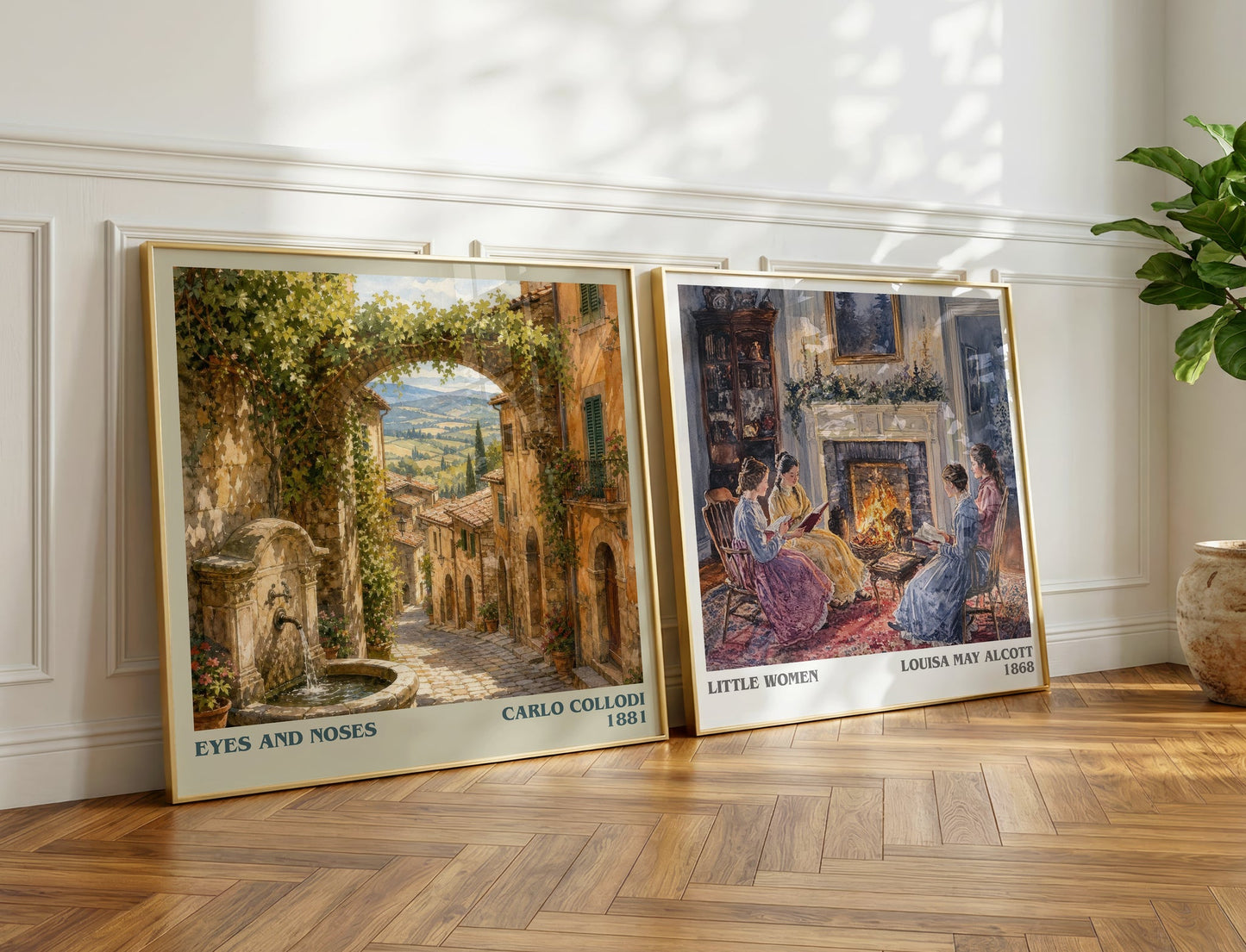 Eyes And Noses literary print on bookshelf – Carlo Collodi fan gift