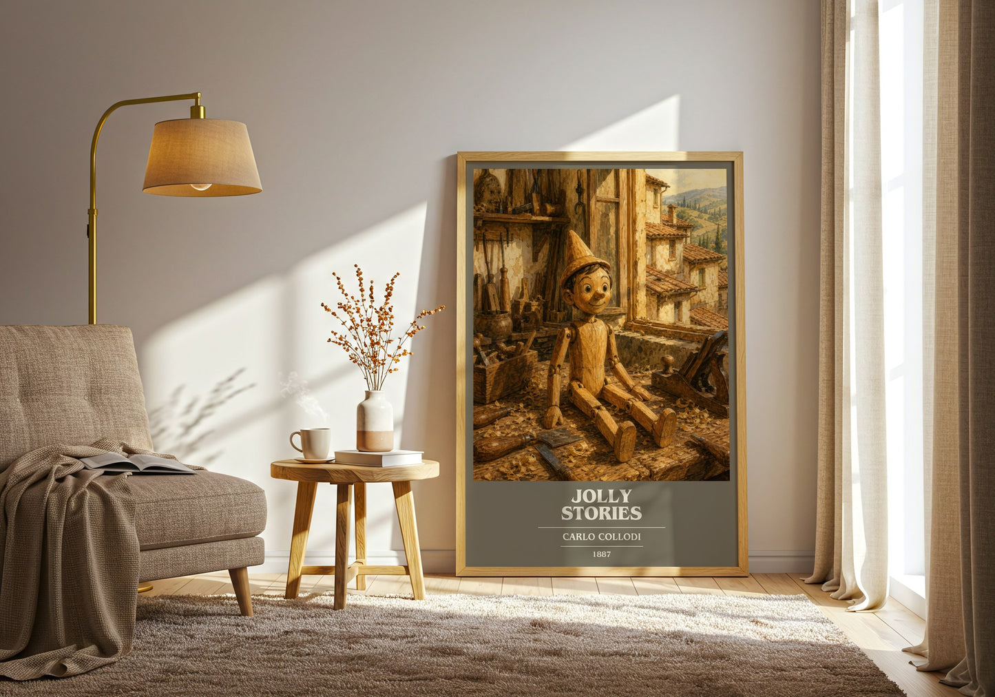 Jolly Stories book cover print on bookshelf – Carlo Collodi fan gift
