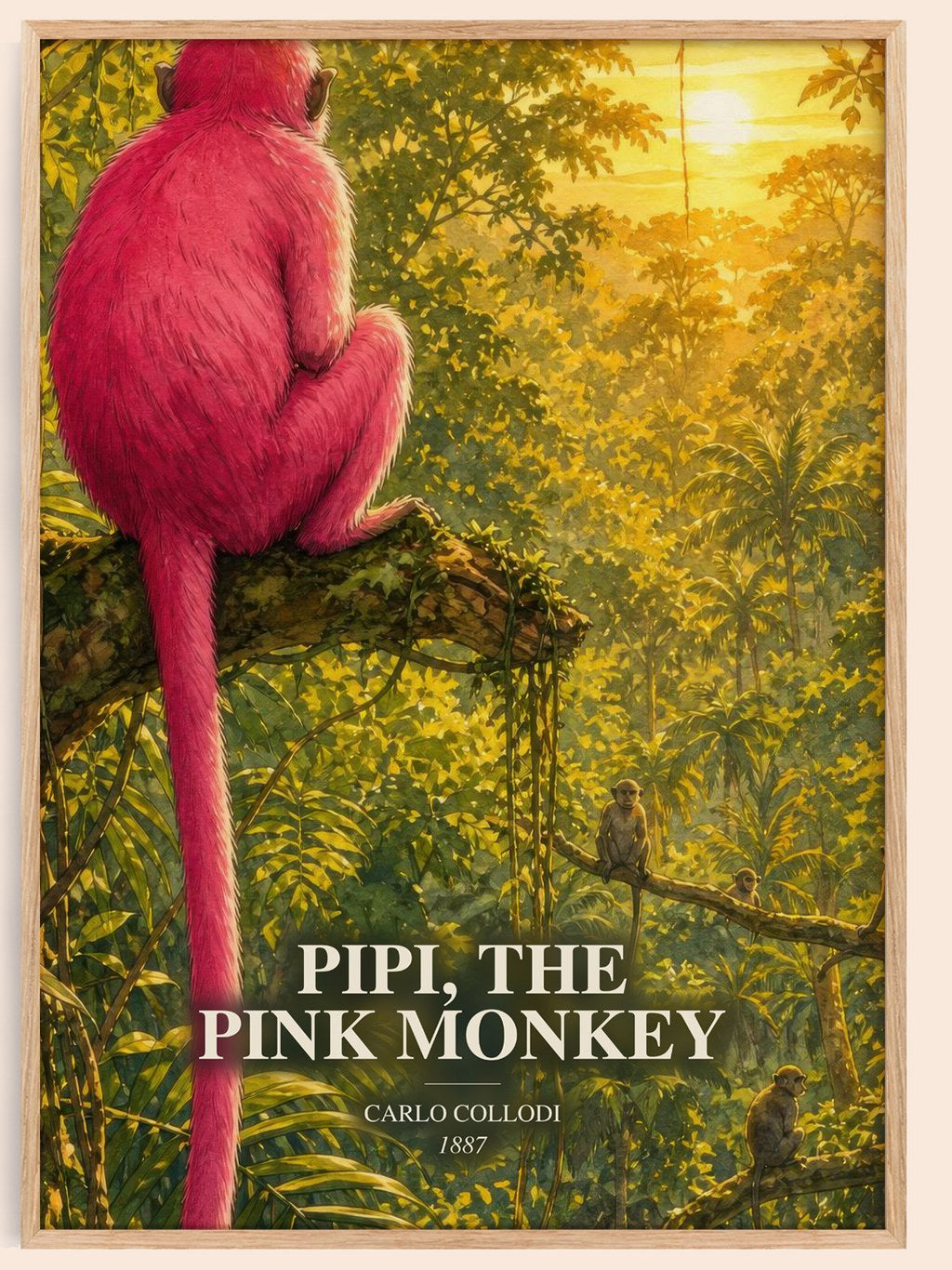 Pipi, The Pink Monkey watercolour book poster by Carlo Collodi – framed literary art print