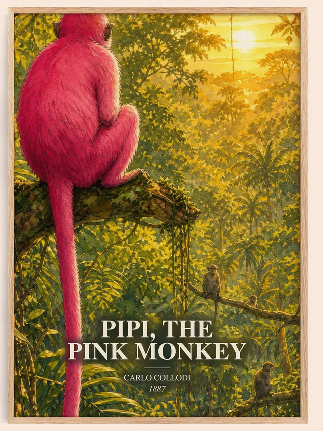 Pipi, The Pink Monkey Book Watercolour Illustration by Carlo Collodi