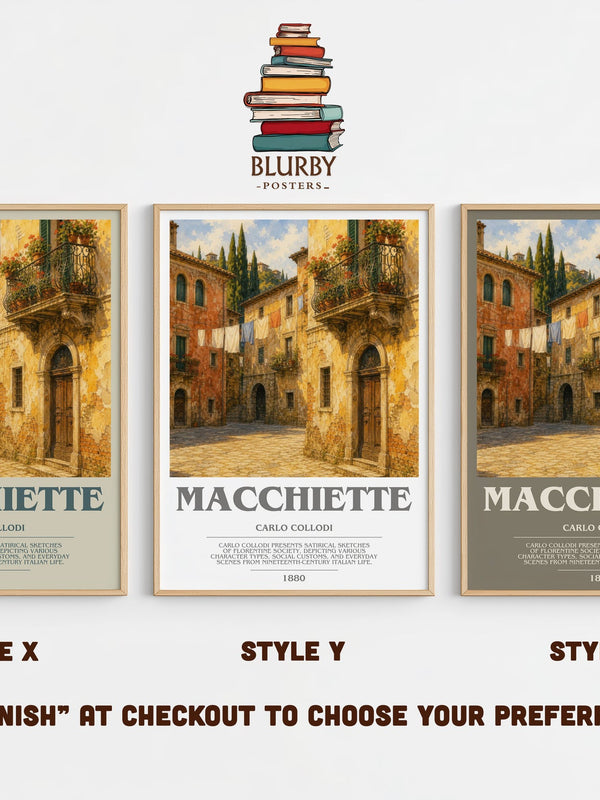 Macchiette bookish print in frame leaning in hallway – classic literature wall art