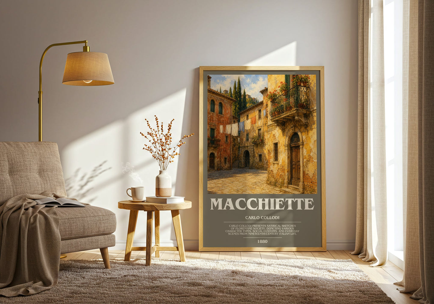 Macchiette bookish print on bookshelf – Carlo Collodi fan gift