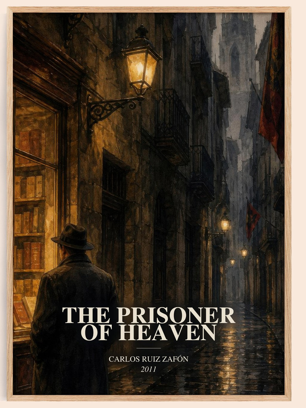 The Prisoner Of Heaven watercolour book poster by Carlos Ruiz Zafón – framed literary art print