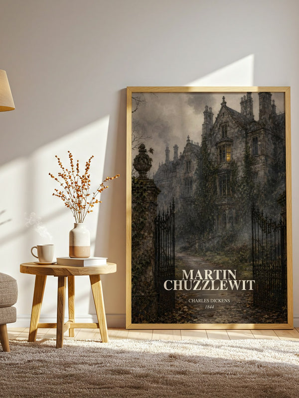 Martin Chuzzlewit watercolour print in frame leaning in hallway – classic literature wall art