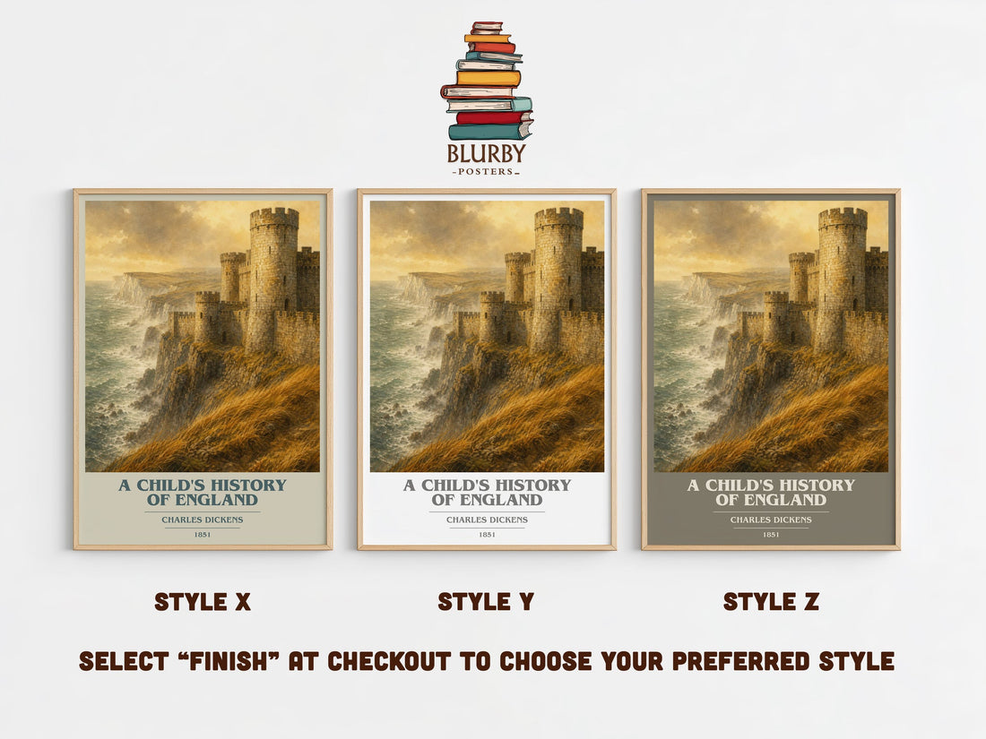 A Child'S History Of England book cover print in frame leaning in hallway – non fiction wall art (mockup)