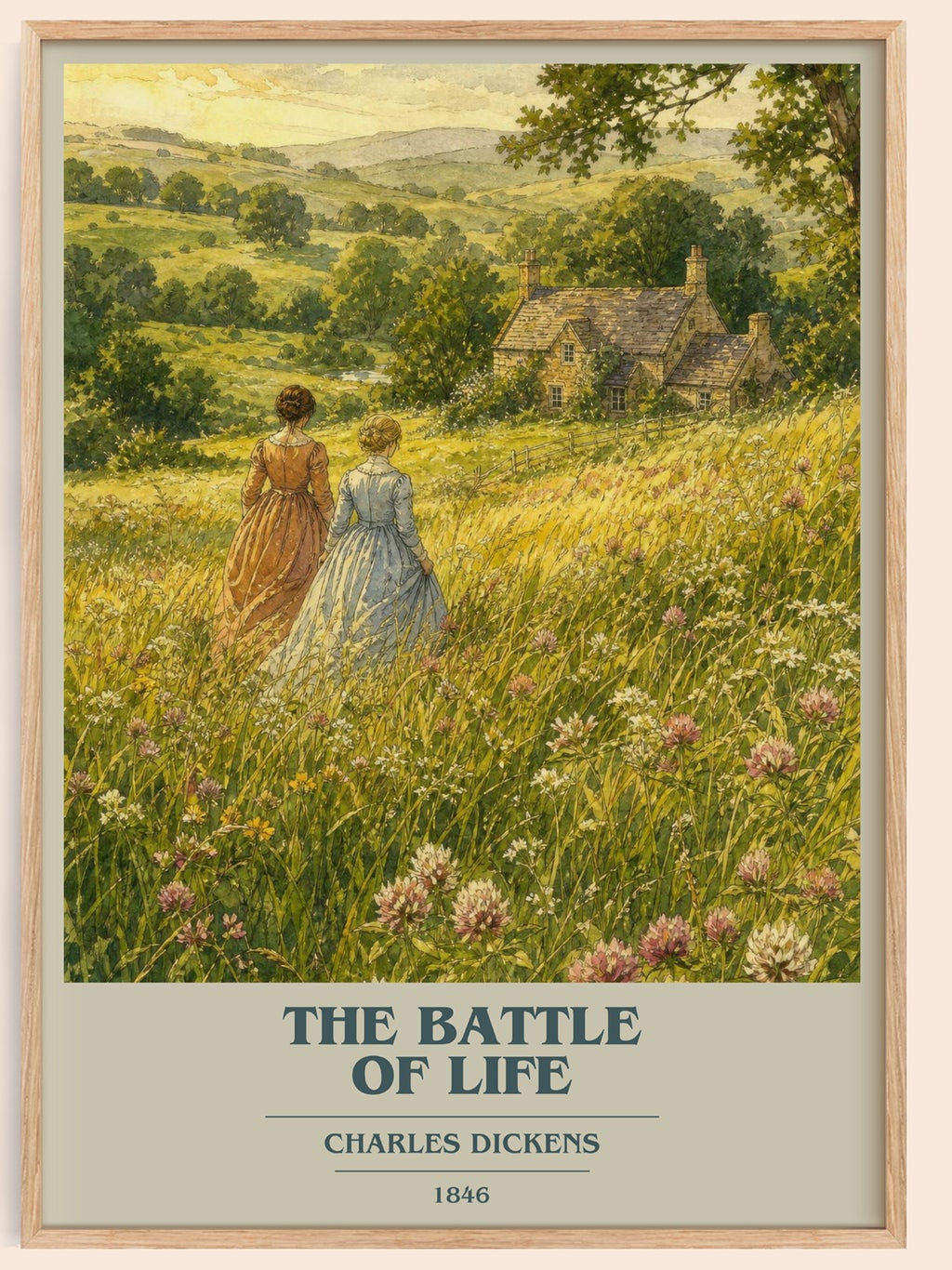 The Battle Of Life book cover book poster by Charles Dickens – framed literary art print