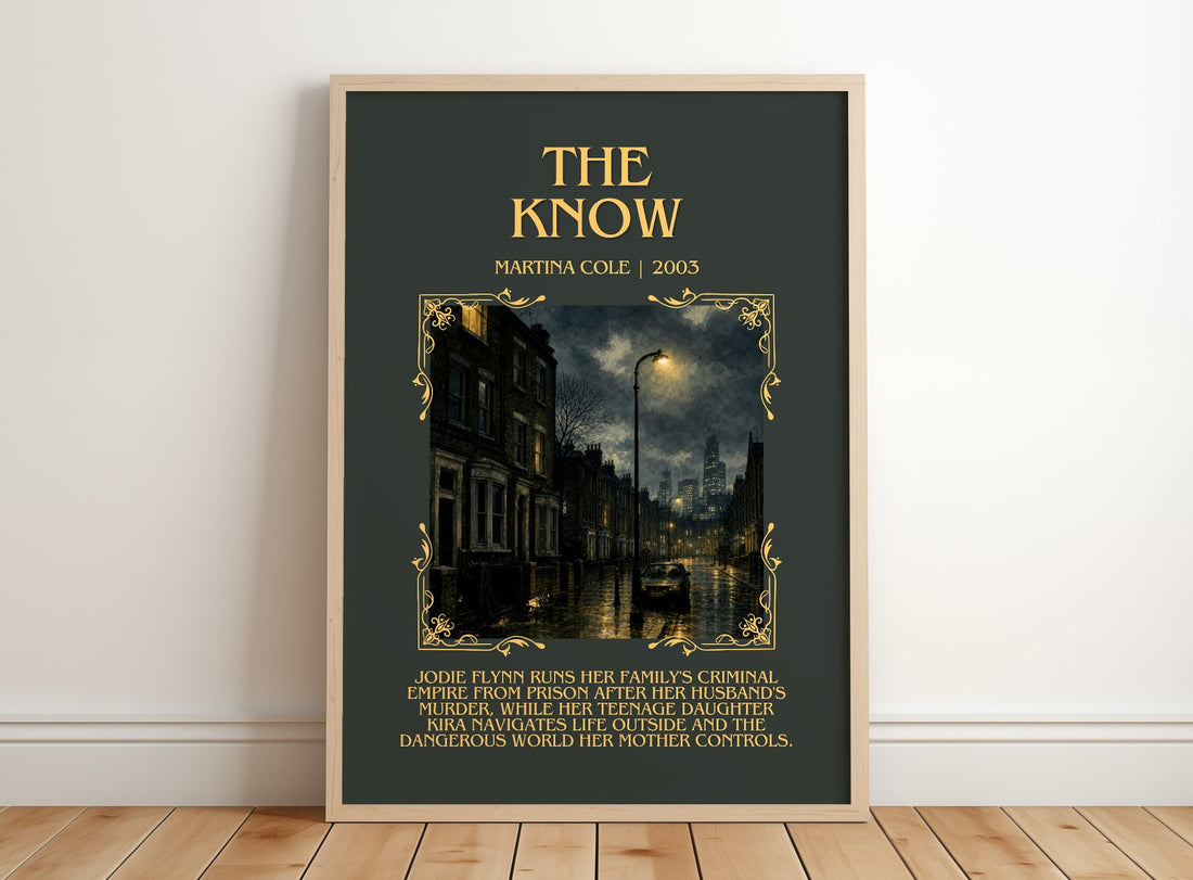 The Know Minimalist Book Poster by Martina Cole – framed print leaning on a wooden floor