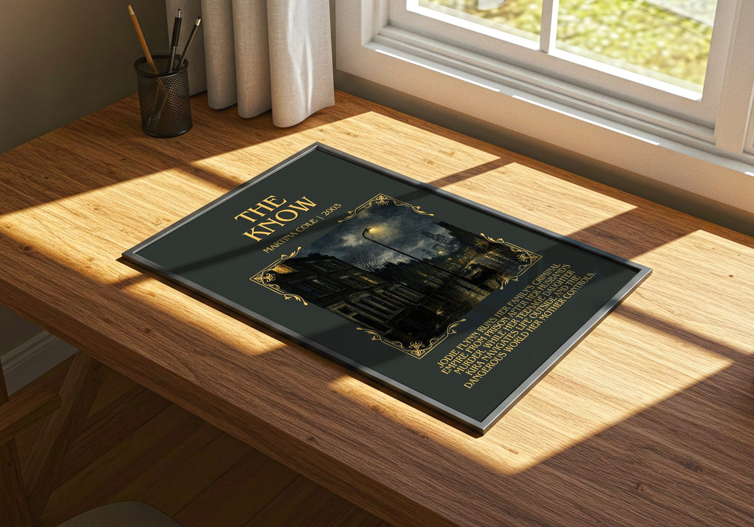 The Know Minimalist Book Poster by Martina Cole – print on a sunlit desk