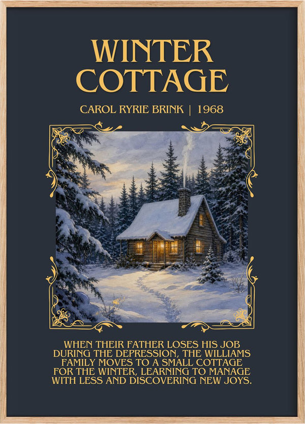 Winter Cottage Minimalist Book Poster by Carol Ryrie Brink