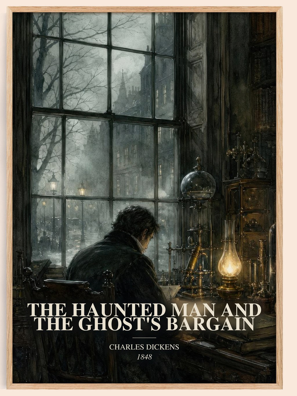 The Haunted Man And The Ghost'S Bargain watercolour book poster by Charles Dickens – framed literary art print