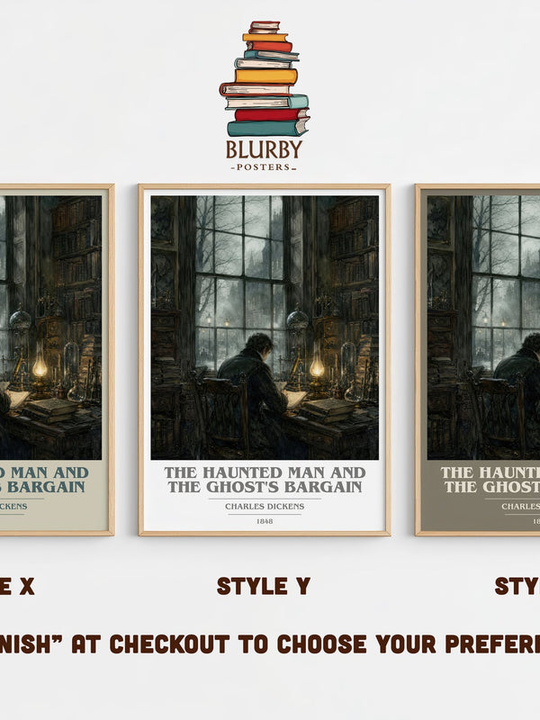 The Haunted Man And The Ghost'S Bargain book cover print in frame leaning in hallway – gothic wall art