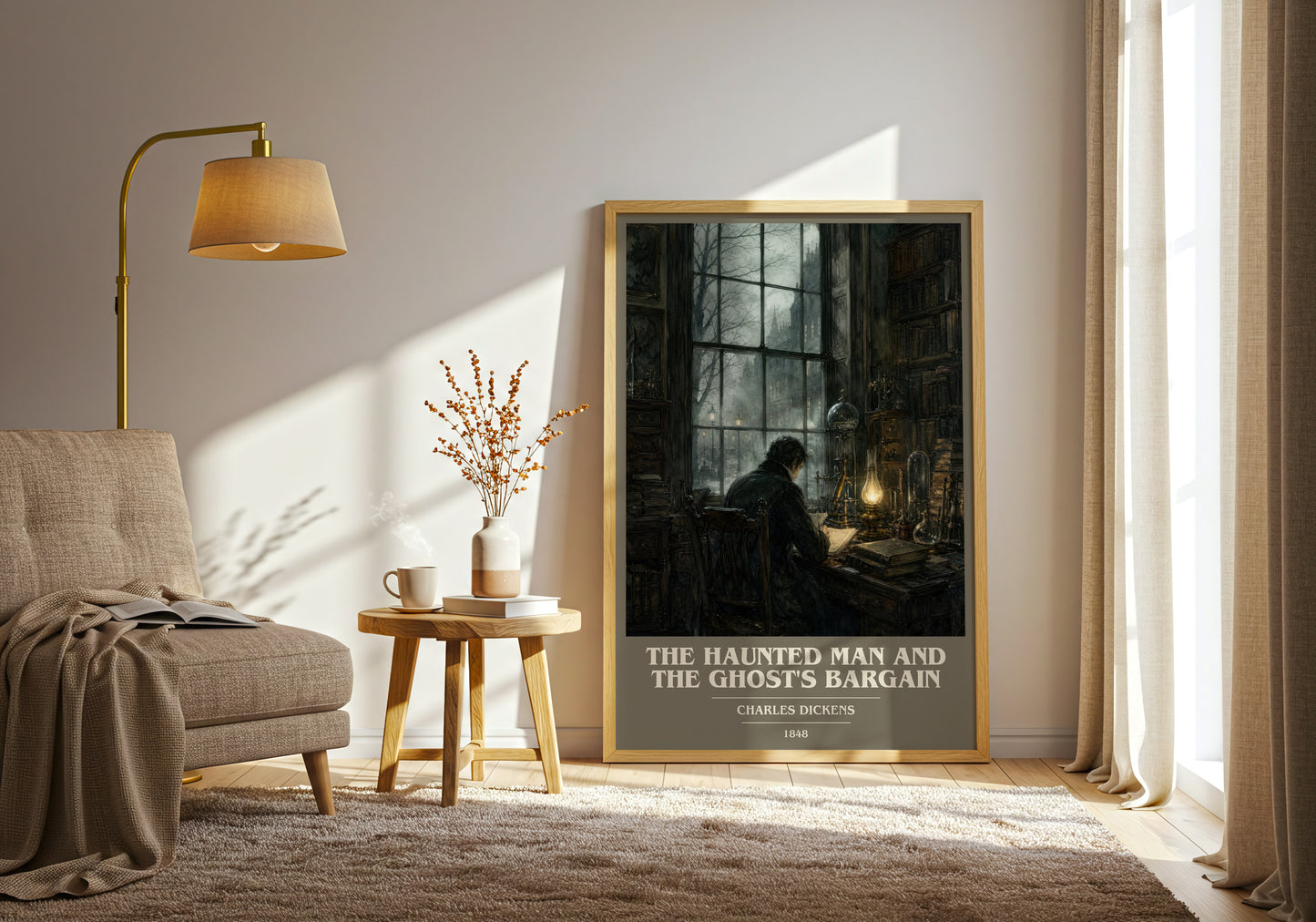 The Haunted Man And The Ghost'S Bargain book cover print on bookshelf – Charles Dickens fan gift