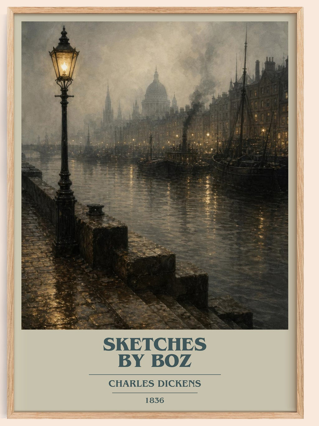 Sketches By Boz book cover book poster by Charles Dickens – framed literary art print