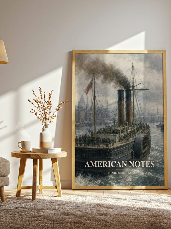 American Notes watercolour print in frame leaning in hallway – non fiction wall art