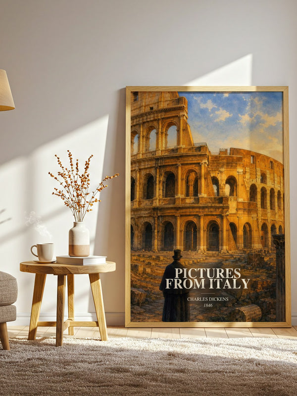 Pictures From Italy watercolour print in frame leaning in hallway – non fiction wall art
