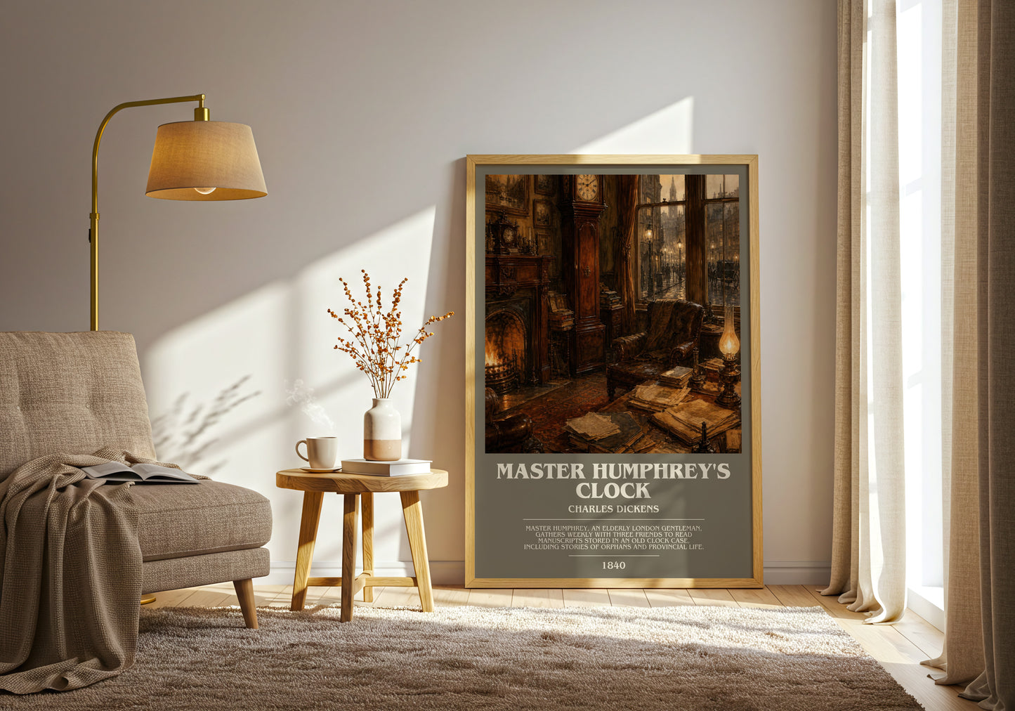 Master Humphrey'S Clock bookish print on bookshelf – Charles Dickens fan gift