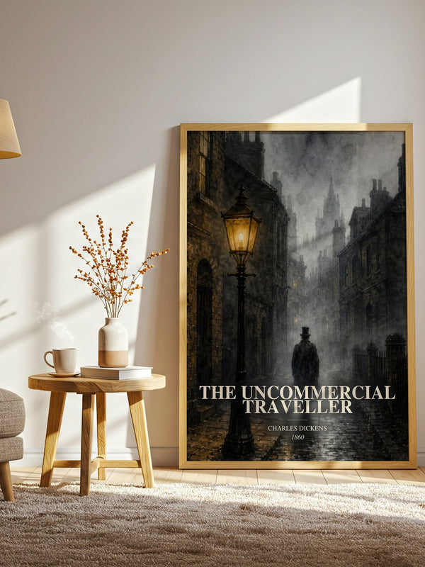 The Uncommercial Traveller watercolour print in frame leaning in hallway – classic literature wall art