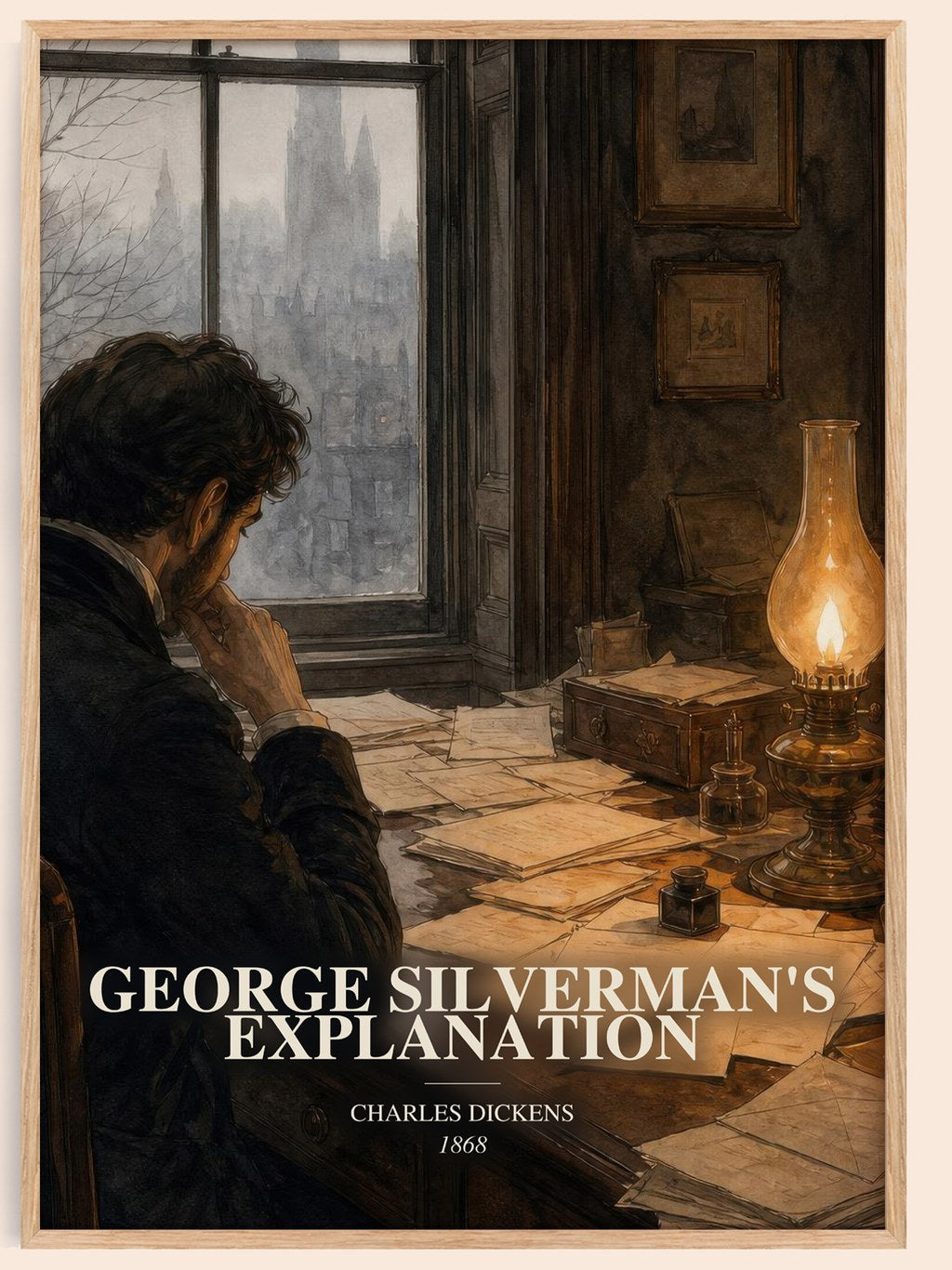 George Silverman'S Explanation watercolour book poster by Charles Dickens – framed literary art print