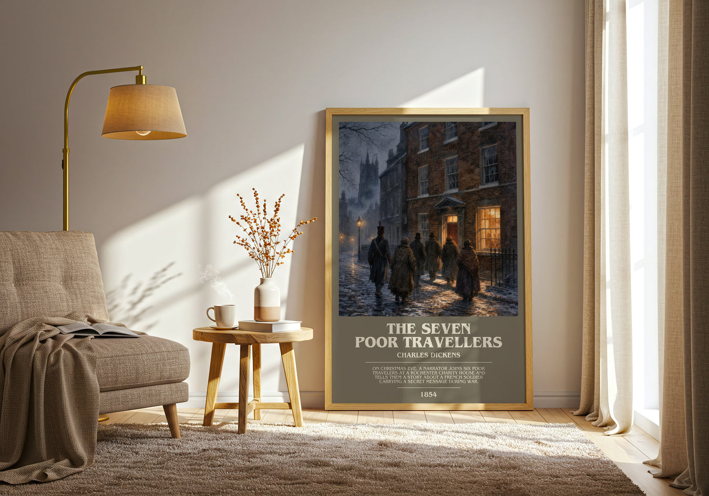 The Seven Poor Travellers bookish print on bookshelf – Charles Dickens fan gift