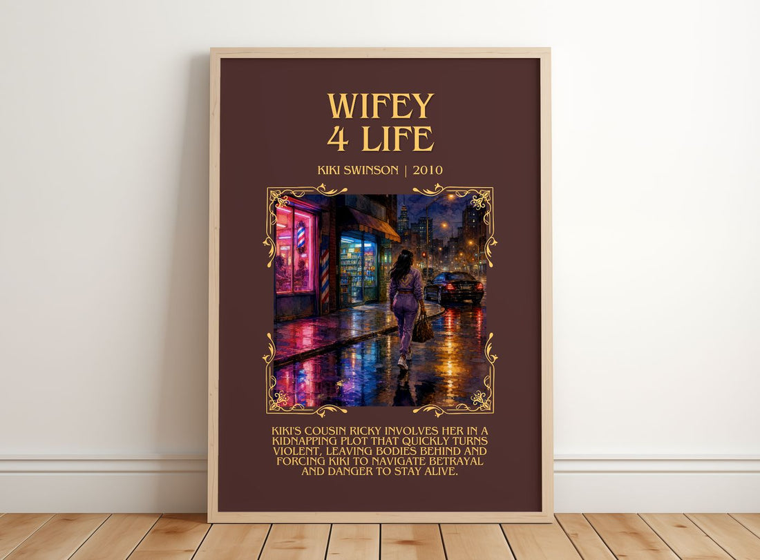 Wifey 4 life Minimalist Book Poster by Kiki Swinson – framed print leaning on a wooden floor
