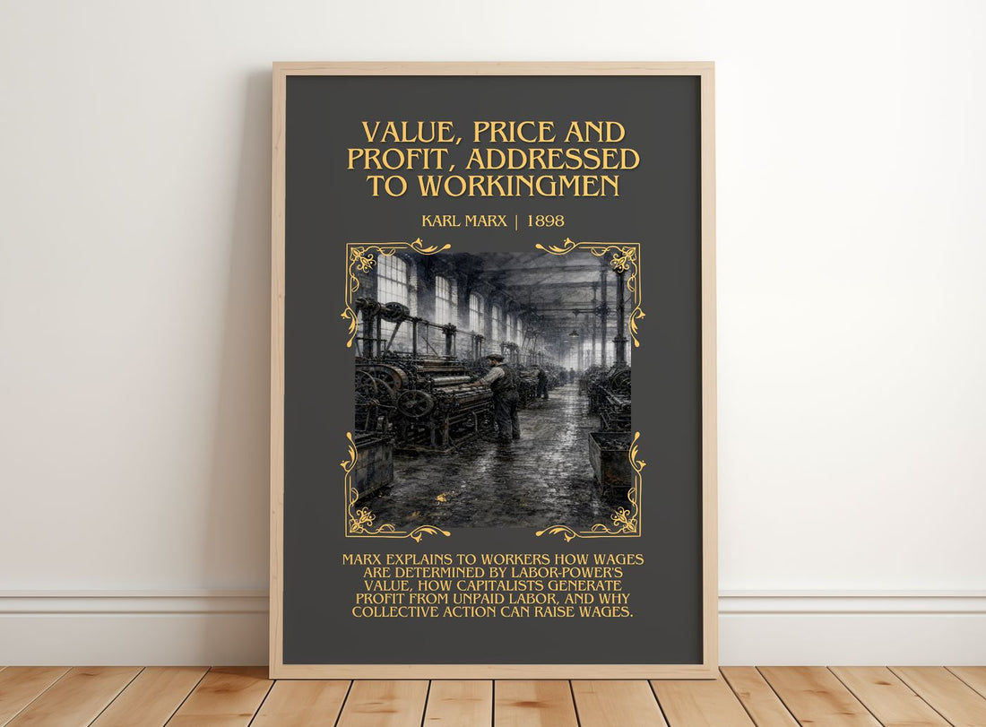 Value, price and profit, addressed to workingmen Minimalist Book Poster by Karl Marx – framed print leaning on a wooden floor