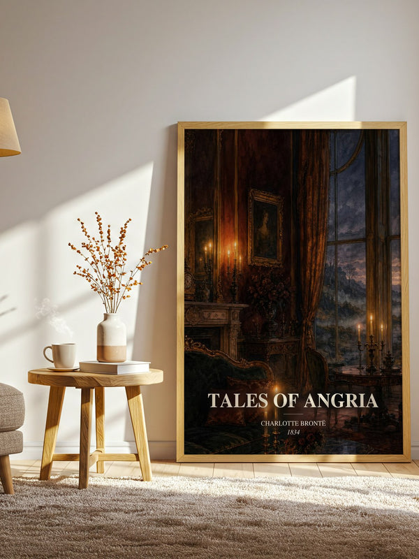 Tales Of Angria watercolour print in frame leaning in hallway – classic literature wall art