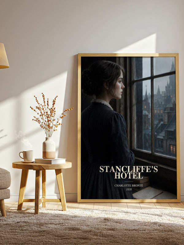 Stancliffe'S Hotel watercolour print in frame leaning in hallway – classic literature wall art