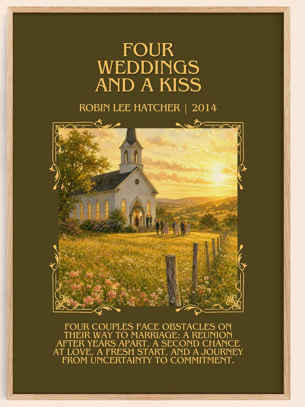Four weddings and a kiss Minimalist Book Poster by Robin Lee Hatcher – book poster