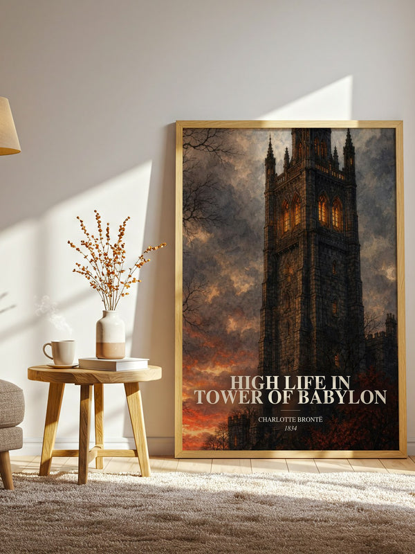 High Life In Tower Of Babylon watercolour print in frame leaning in hallway – historical fiction wall art