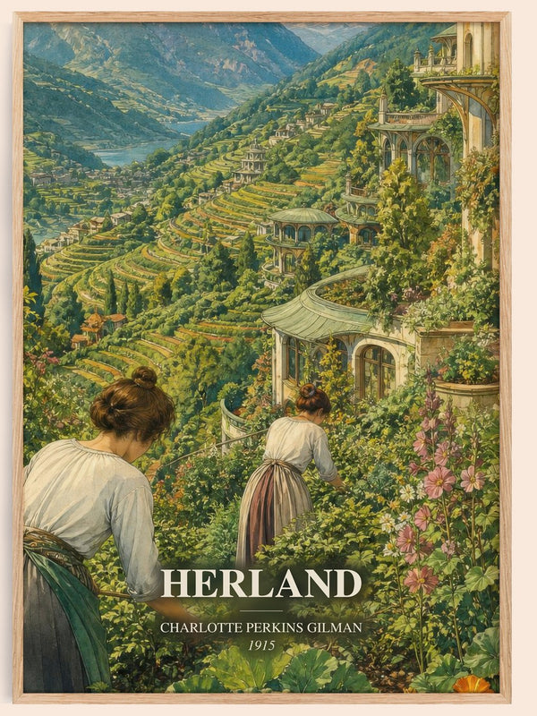Herland watercolour book poster by Charlotte Perkins Gilman – framed literary art print