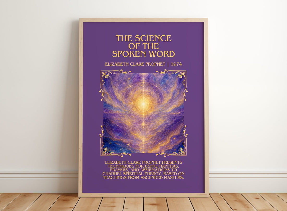 science of the spoken word Minimalist Book Poster by E. Prophet – framed print leaning on a wooden floor