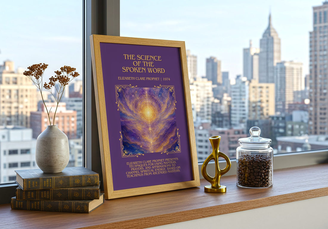 science of the spoken word Minimalist Book Poster by E. Prophet – framed print on a city-view windowsill