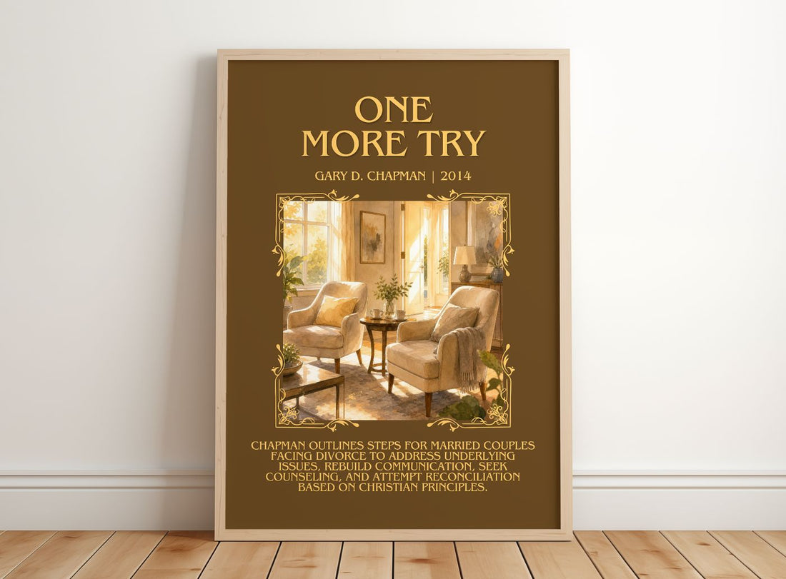 One more try Minimalist Book Poster by Gary D. Chapman – framed print leaning on a wooden floor