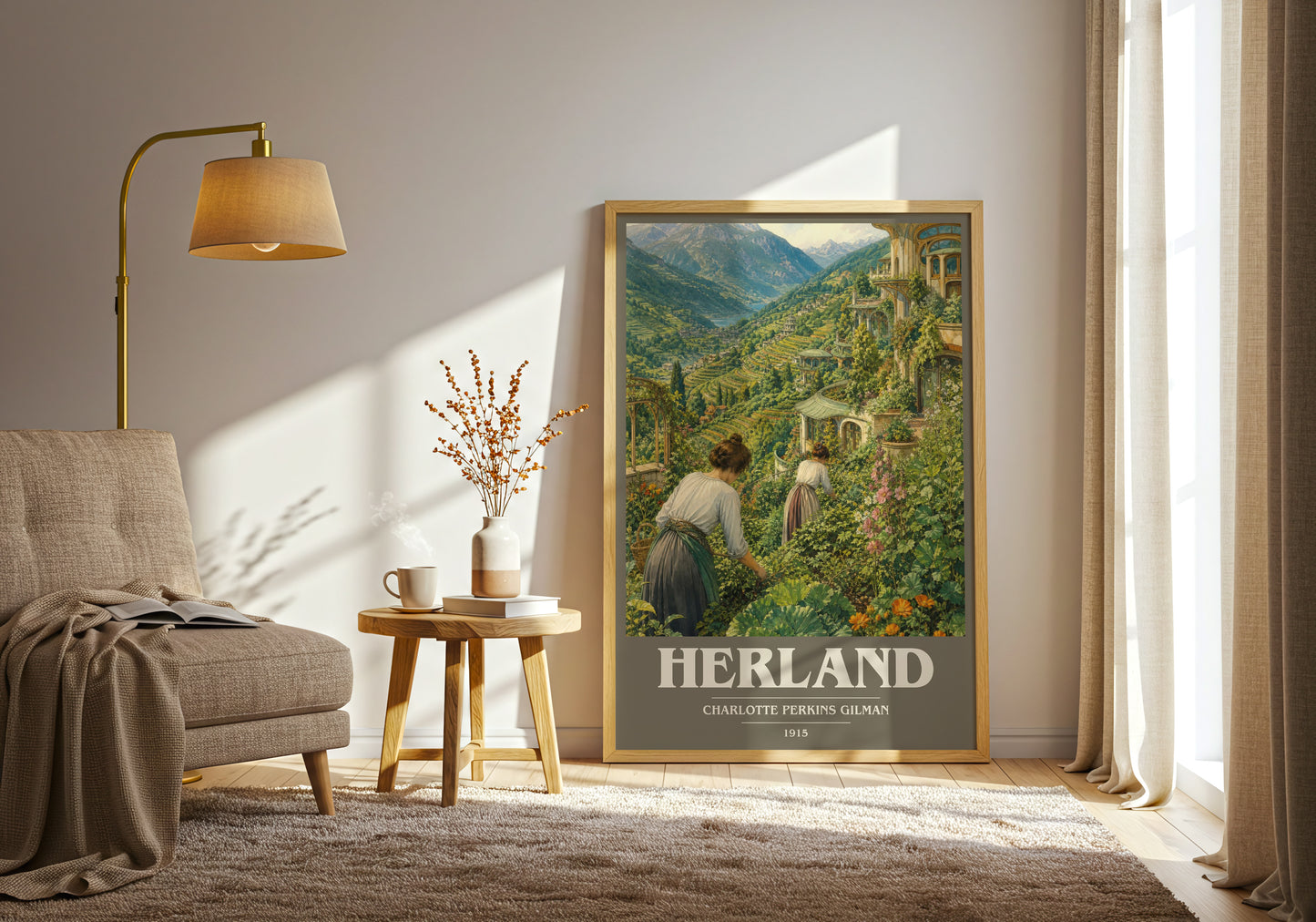 Herland book cover print on bookshelf – Charlotte Perkins Gilman fan gift