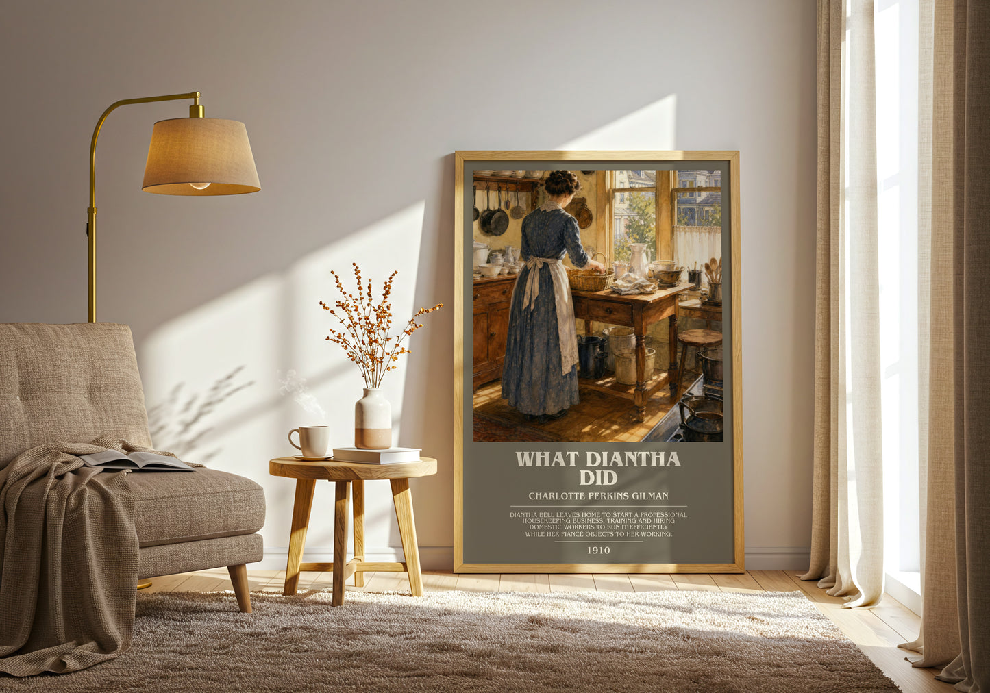 What Diantha Did bookish print on bookshelf – Charlotte Perkins Gilman fan gift