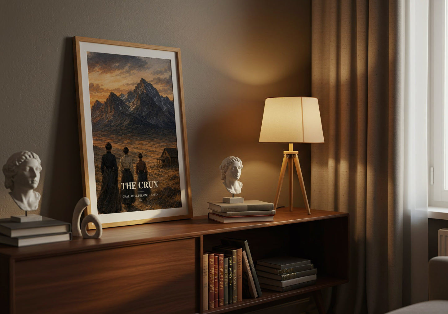 The Crux watercolour print on bookshelf – Charlotte Perkins Gilman fan gift