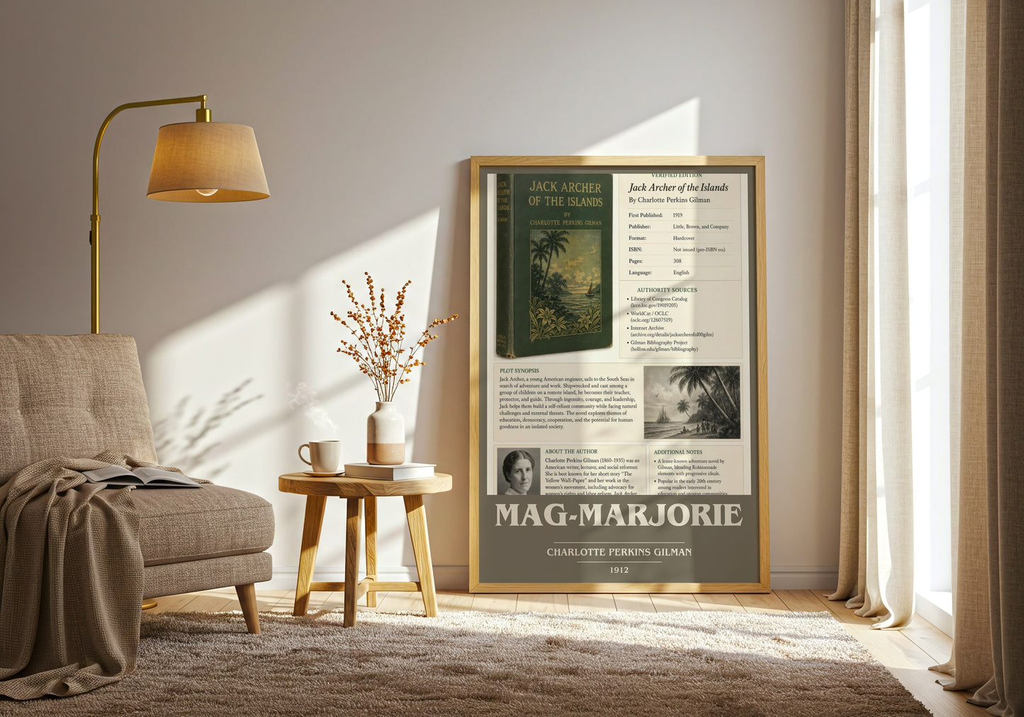 Mag-Marjorie book cover print on bookshelf – Charlotte Perkins Gilman fan gift