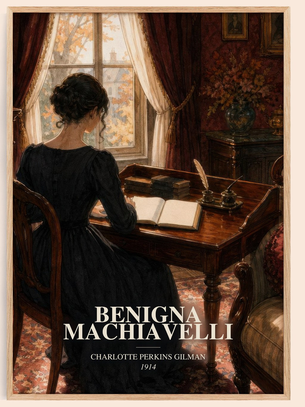 Benigna Machiavelli watercolour book poster by Charlotte Perkins Gilman – framed literary art print