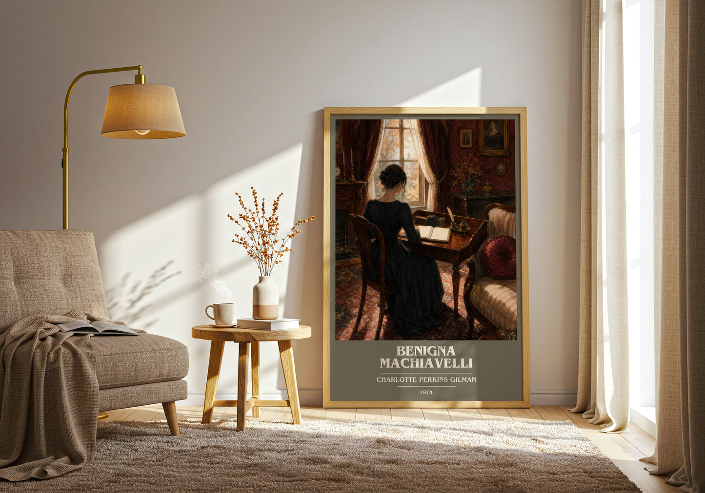 Benigna Machiavelli book cover print on bookshelf – Charlotte Perkins Gilman fan gift