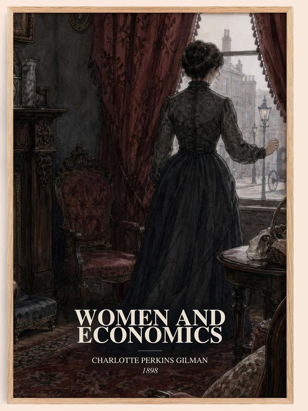 Women And Economics watercolour book poster by Charlotte Perkins Gilman – framed literary art print