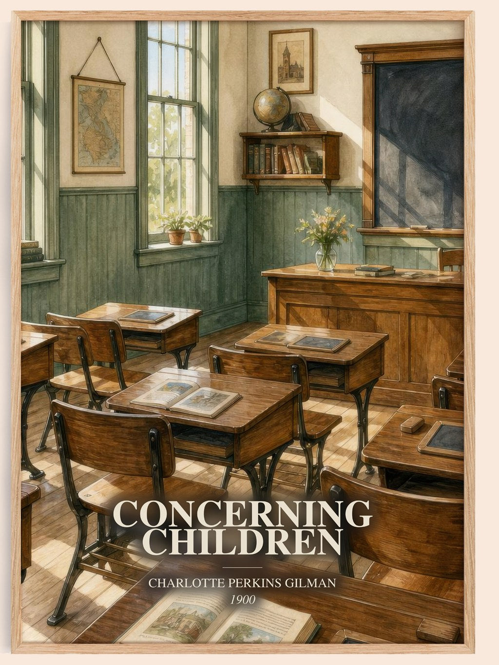 Concerning Children watercolour book poster by Charlotte Perkins Gilman – framed literary art print