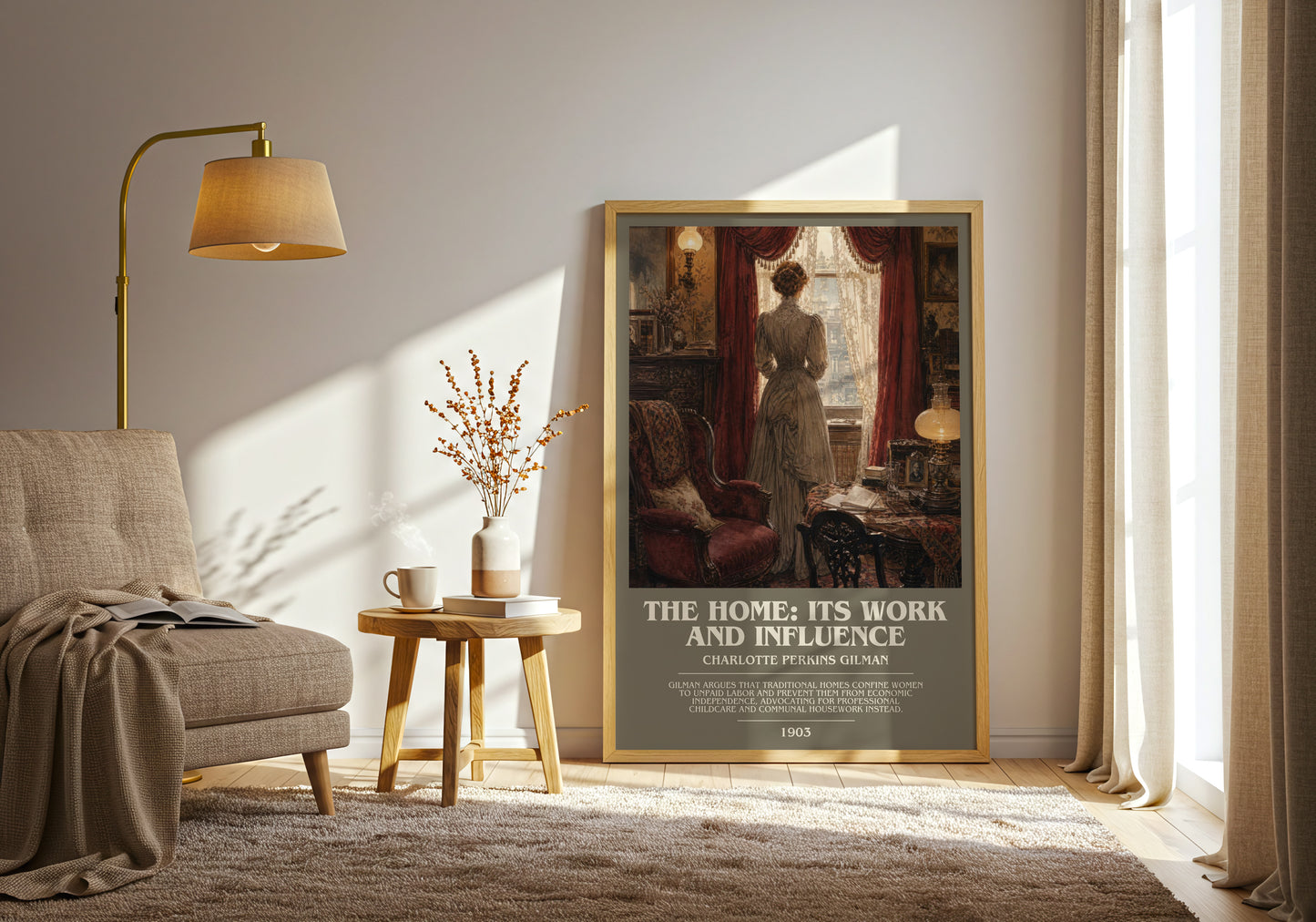 The Home: Its Work And Influence bookish print on bookshelf – Charlotte Perkins Gilman fan gift