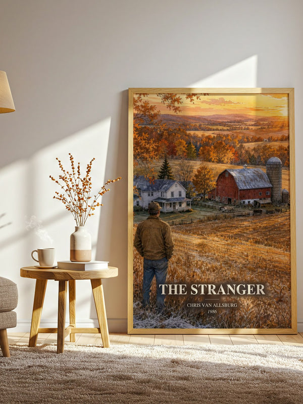 The Stranger watercolour print in frame leaning in hallway – childrens wall art