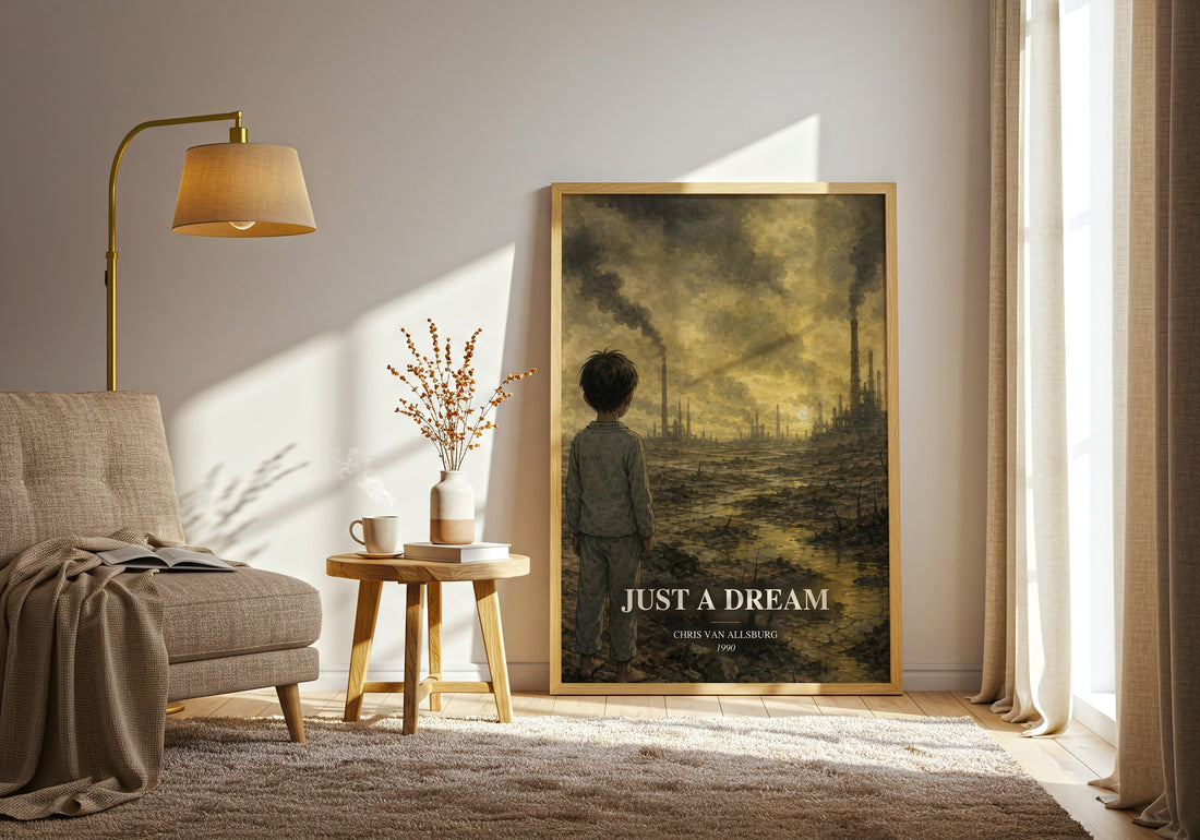 Just A Dream watercolour print in frame leaning in hallway – childrens wall art (mockup)